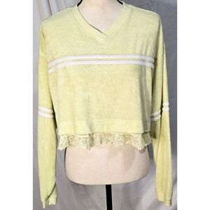 Free People Intimately Long Sleeve Crop Top Striped Neon Yellow Terry Cloth